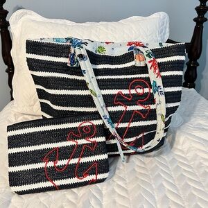 Vera Bradley Striped Anchor Tote and Pouch Set